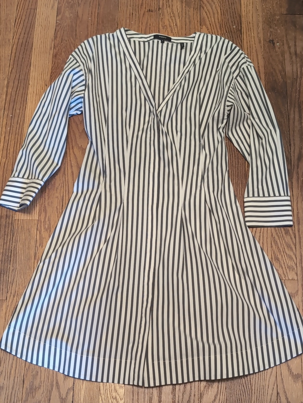 Theory Cotton Blend Striped Shirtwaist Dress